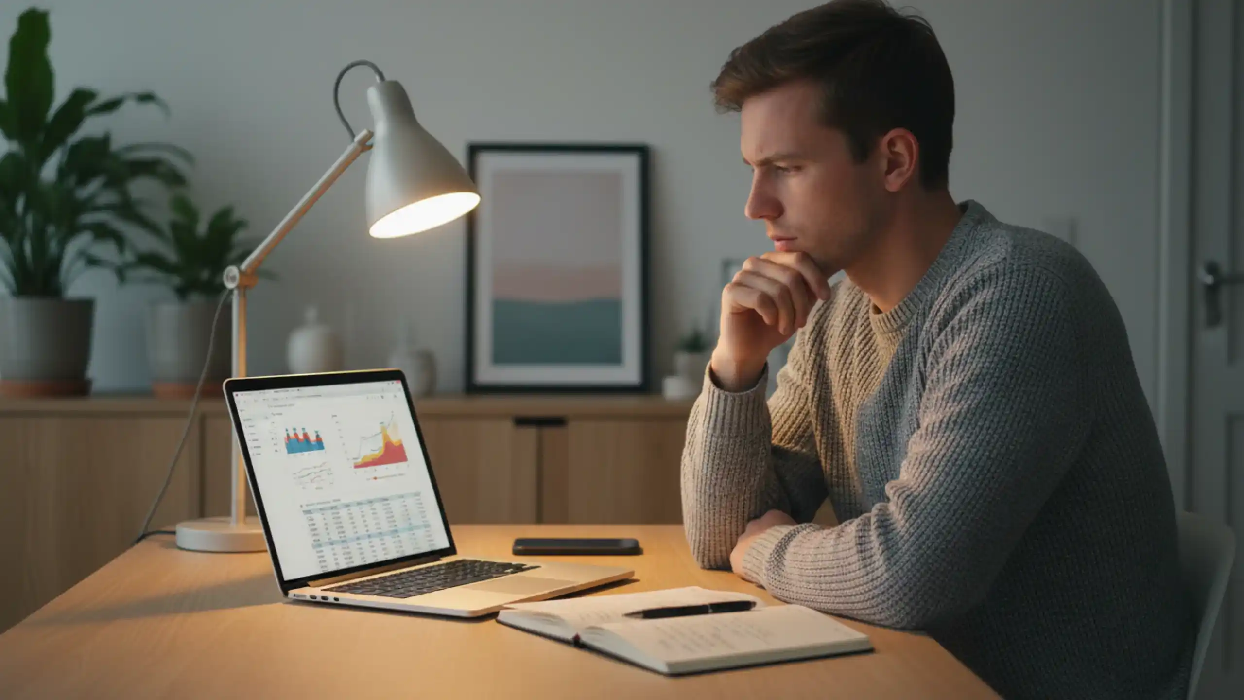 Person analyserer fodboldstatistikker på laptop før EM-betting