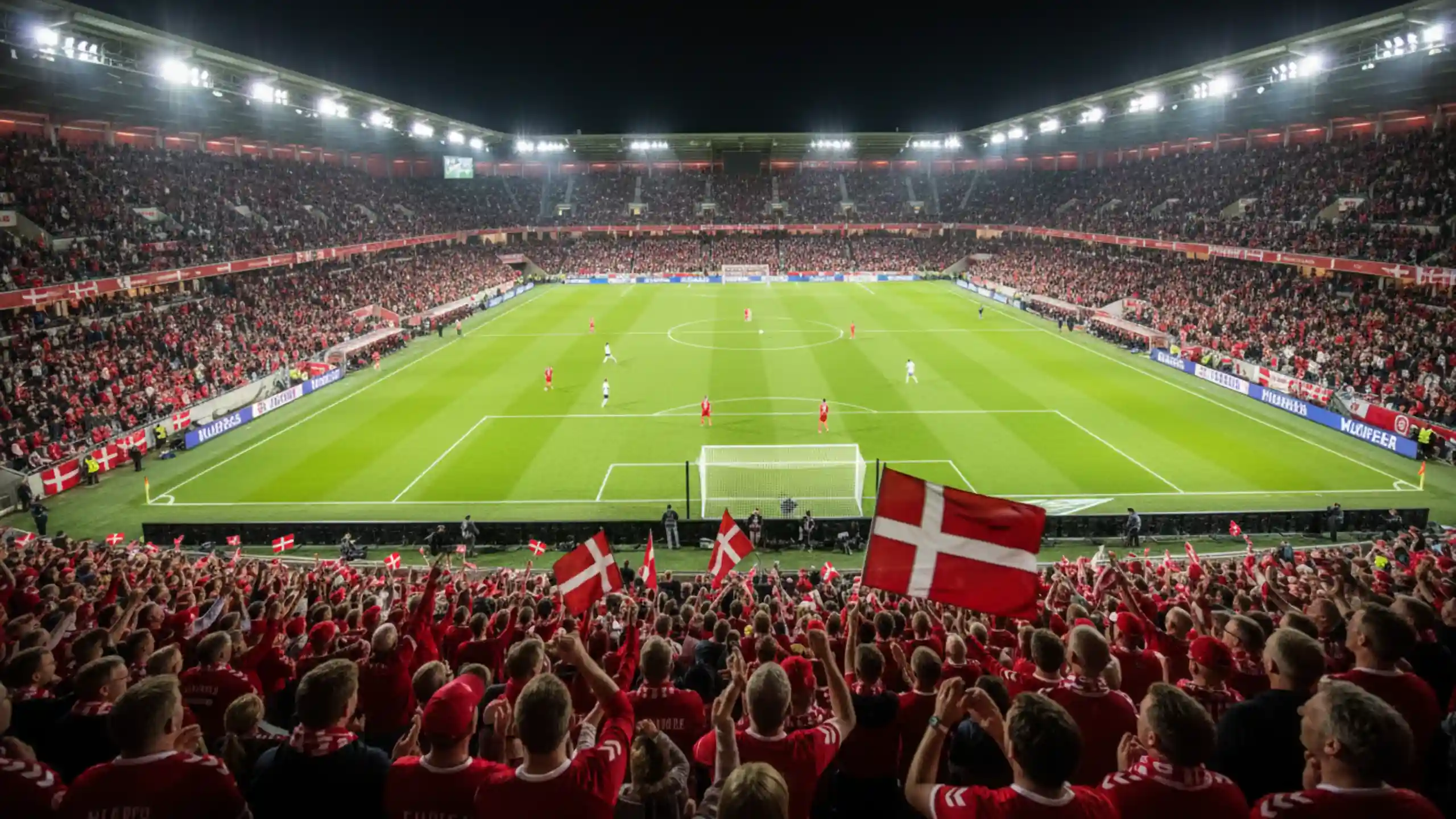 Kvalifikationskamp på dansk stadion med fulde tribuner
